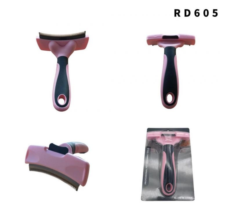 Dog Cat Grooming Brush Comb Reduce Shedding Hair Pet Accessories Curved Cutter Pink-L