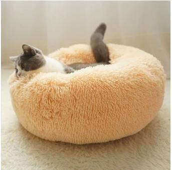 Wholesale Manufacturer Soft Luxury Plush Pink Grey White Pet Cushion Round Cat Dog Bed