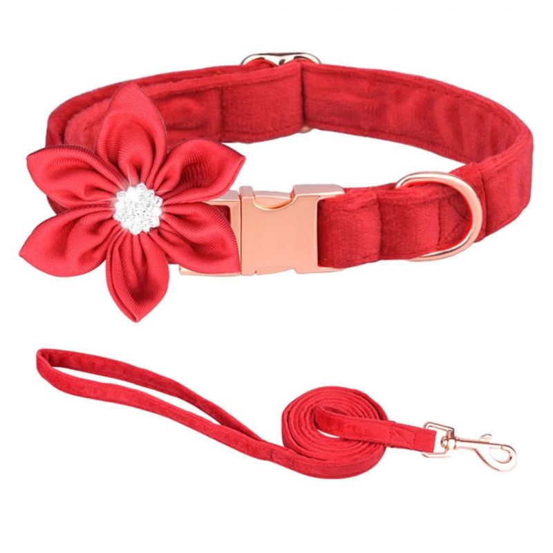 Noble Six Petals with Rhinestone Design Dog Collar Soft Pet Collar