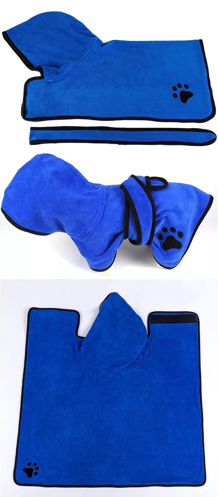 Quick-Drying Hooded Belted Dog Paw Embroidery Style Microfiber Dog Bathrobe Towel