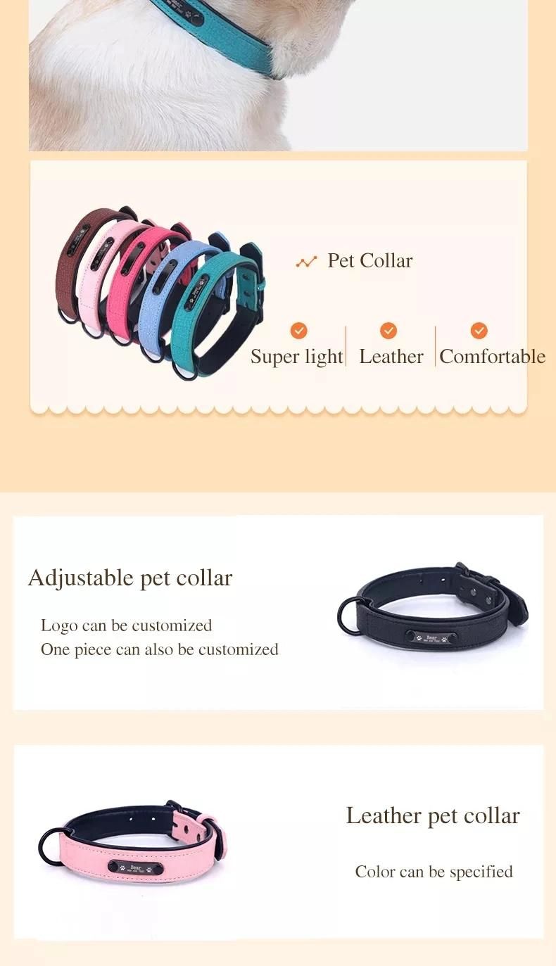 Custom Logo Plain PU Leather Dog Collar Leash Set Soft Adjustable Padded Faux Leather Dog Collar with Lead Dog Collars in Bulk