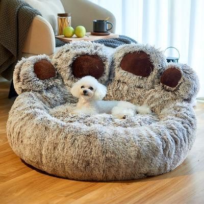 Anti Anxiety Comfy Calming Pet Beds Luxury Cozy Large Fluffy Furret Plush Washable Custom Round Wholesale Dog Bed