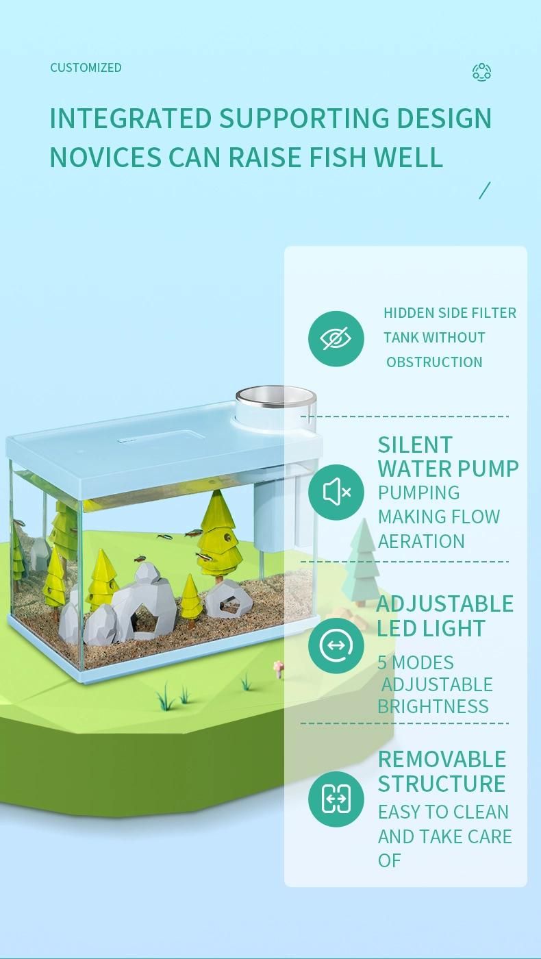 Yee Acrylic Betta Side Filter Glass Aquarium Desktop Small Ecological LED Mini Light Multi Color Fish Tank