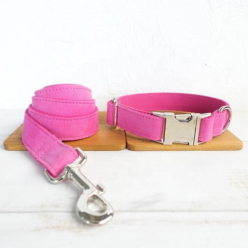 Pink Suede Velvet Dog Collars Luxury Soft High End Pet Shop Dog Collar and Leash Set Customized Designer Dog Collar Leash