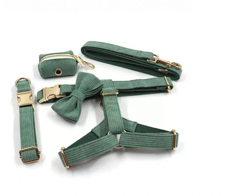 New Arrival High Quality Dog Collars Bowties Soft Corduroy New Design Colorful Dog Collar Lead Metal Buckle Dog Collar Leashes