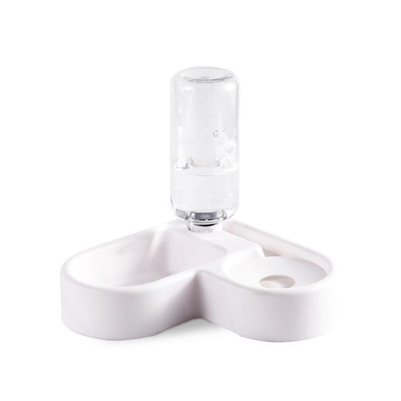 Pet Bowls with Water Bottle Automatic Drinking Dispenser Dual Bowl Puppy Feeder