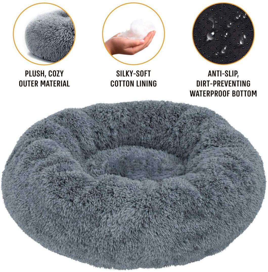 Calming Bed for Dogs & Cats, Comfy Cat Bed Plush Donut Dog Bed Wholesale Pet Bed