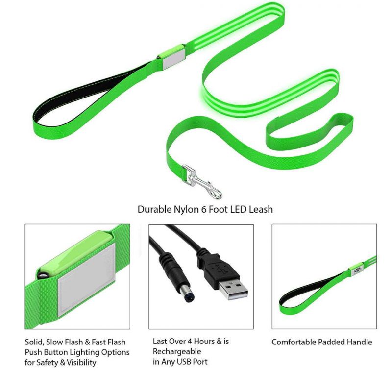 Durable Nylon LED Dog Leash 6 Foot Long Easily Rechargeable with Padded Handle