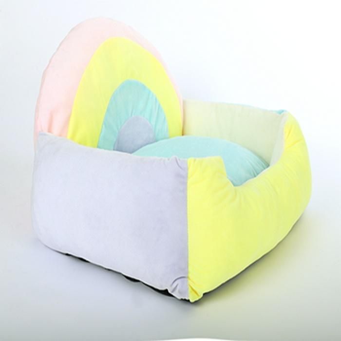 Colorful Rainbow Wholesale Small Colorful Warm Pet Cat Sofa Rainbow Cozy Dog Sofa Bed with Cushion