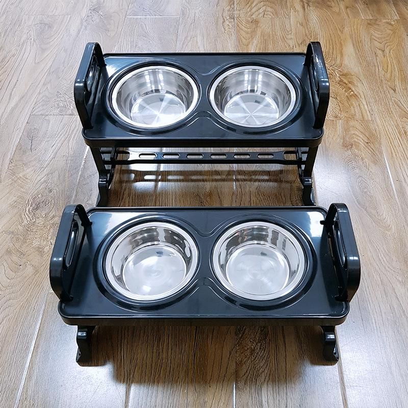 Adjustable Elevated Dog Bowls Raised Pets Feeder Double Stainless Steel Pet Bowls
