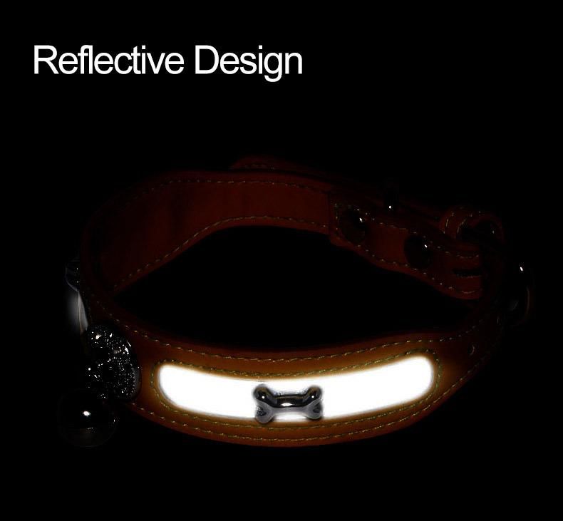 Manufacturer Custom Soft Adjustable Reflective PU Leather Dog Collar with 12 Colors