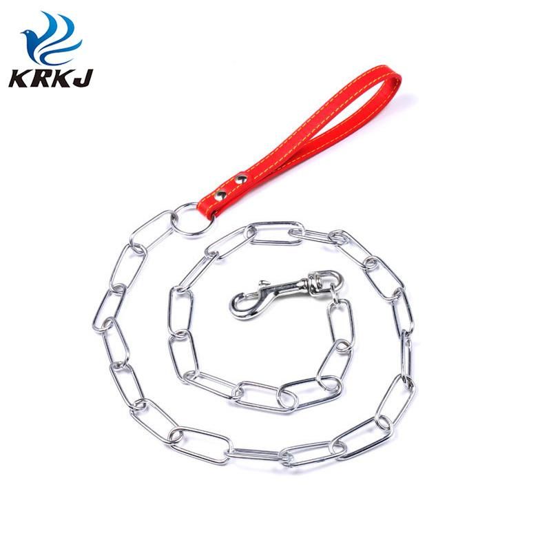 Use for Pet 120cm Thick Iron Soldering Chain Leash Strong with Leather Handle for Dog