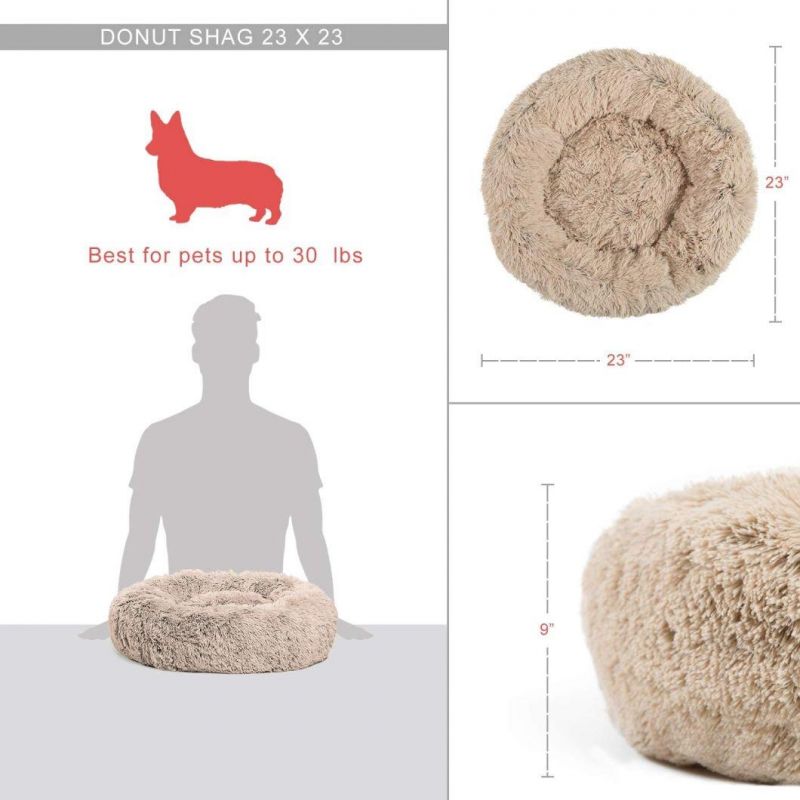 Calming Shag Vegan Fur Donut Cuddler Calming Dog Bed