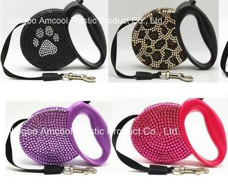 Fashionable Reshinestone Retractable Dog Leash Pet Collars & Leashes