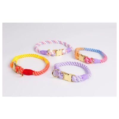 Best Selling Product Rope Cotton Pet Collars Special Colorful Handmade Cotton Braided Rope Dog Collar with Leather