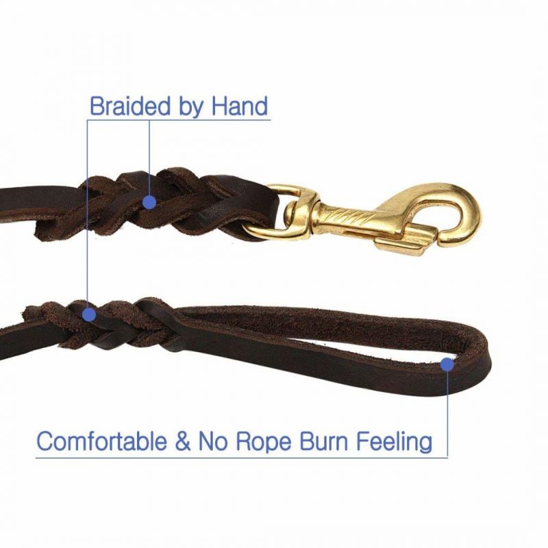 Leather Dog Leash 6 FT Leather Dog Training Leash Pet Braided Dog Leash for Large Medium Leads Rope Dogs Walking&Training (1/2 Inch, Brown)