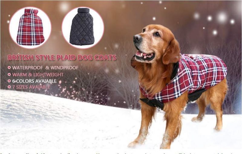 British Style Plaid Waterproof Dog Coats Soft and Warm Inner Layer