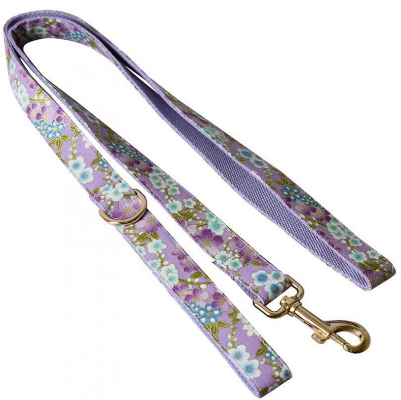 Japanese Style Purple Floral Dog Collar Leash Pet Supply