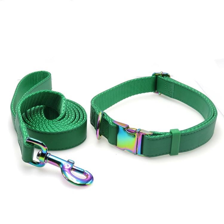 Personalized Pet Collar Supplies Wholesale PU Leather Waterproof Luxury Dog Collar Leash