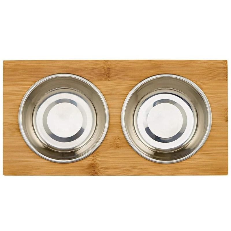 Custom Factory Wholesale Dog Cat Pet Bowls Wood Bamboo Elevated Dog Cat Dishes Raised Pet Feeder