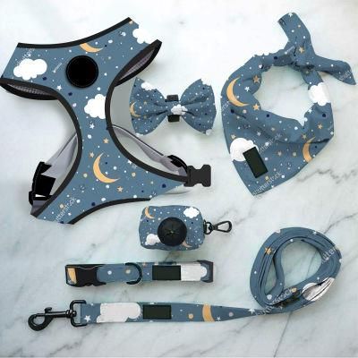 Custom Design 2 in 1 Reversible Dog Harness Neoprene, Custom Adjustable Collar Bow Leash Harness and Bandana Sets