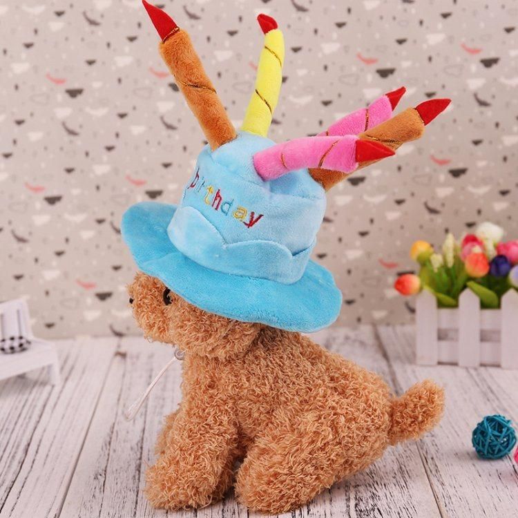 Funny Comfortable Happy Birthday Cake Shaped Dog Cap Plush Birthday Pet Hats