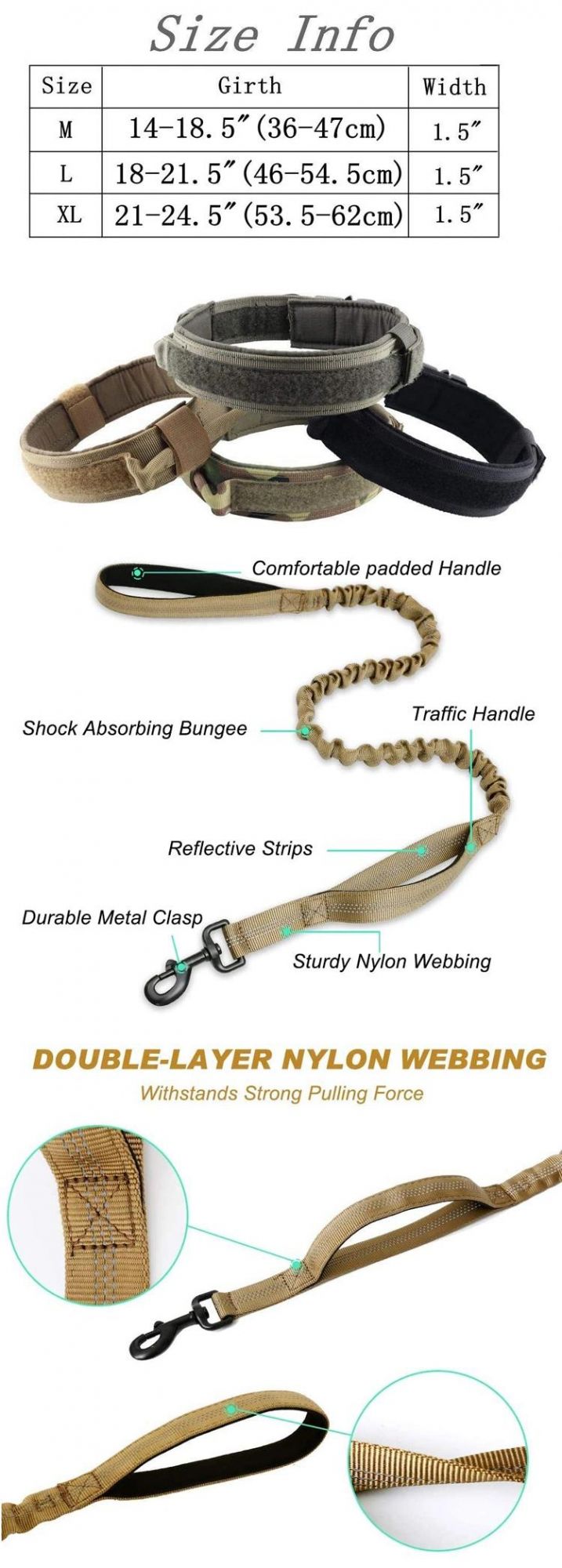 Manufacturer Reflective Breathable Multi-Design Durable Military Training Big Dog Harness Leash and Collar/Dog Training Supplies