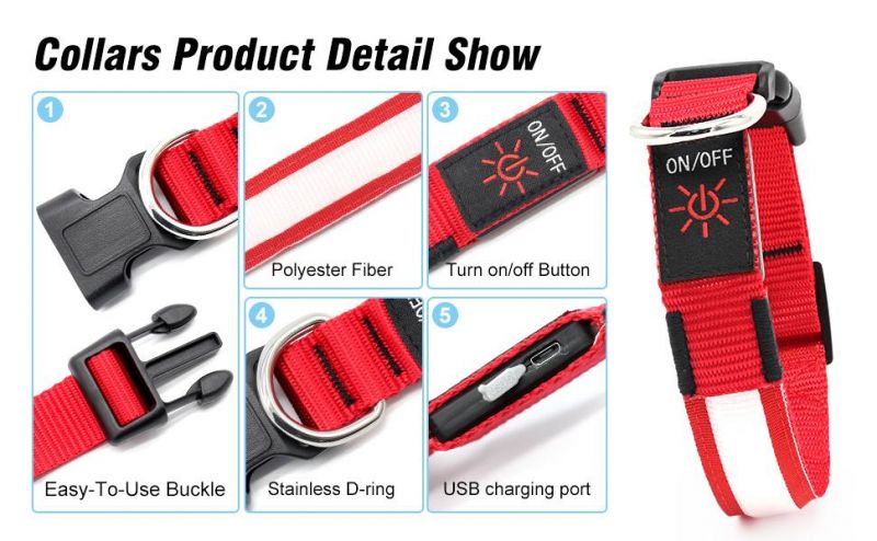 100% Waterproof LED Dog Collar USB Rechargeable Light Glowing Collars