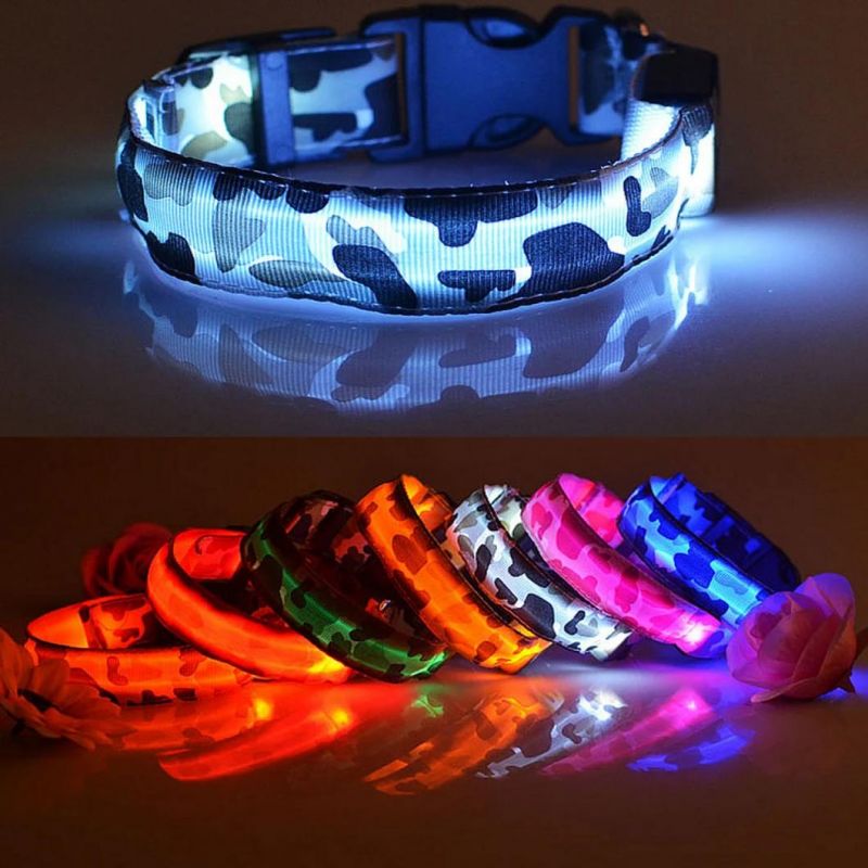 LED Light up Pet Collar Flash Camouflage Traction Dog Collar