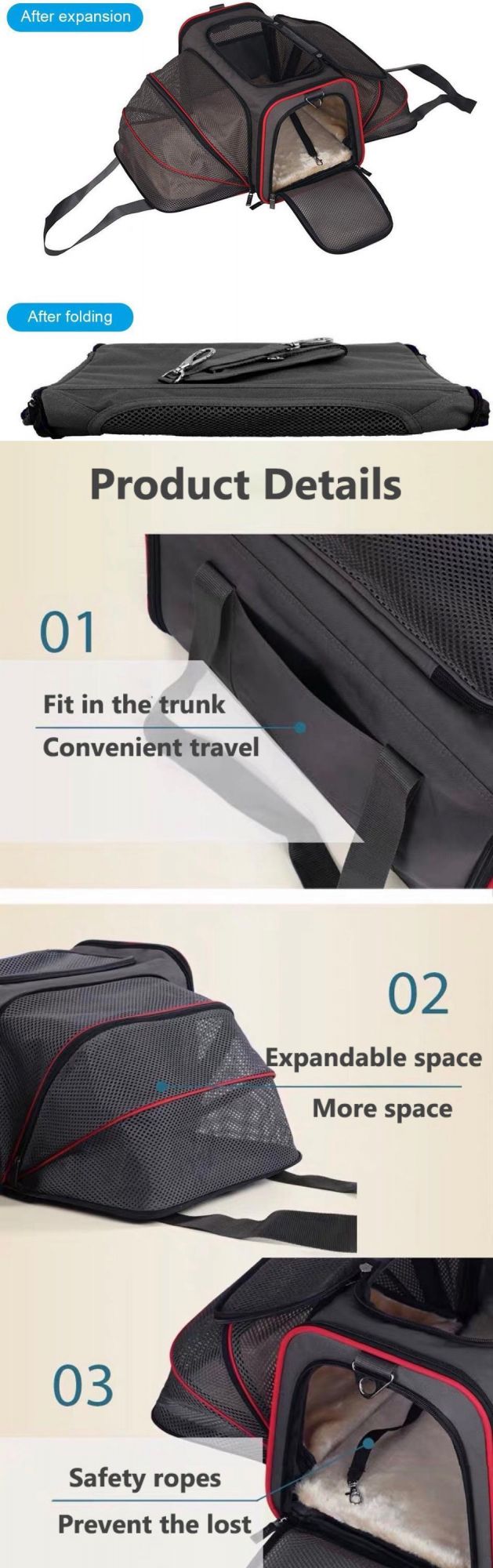 Dog/Cat Travel Bag Pet Expandable Carrier Airline Approved Foldable Pet Carrier