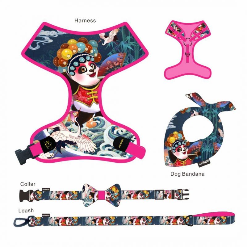 Manufacturers Designer Custom Pattern Luxury Printed Mesh 6 in 1 Reversible Dog Harness Collar Leash Bandana Set