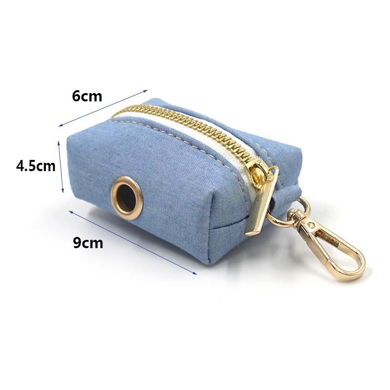 2021 New Hot Sale Private Label Light Denim Dog Harness Custom Harness Dog Collar Metal Gold with Matched Poop Bag Holder