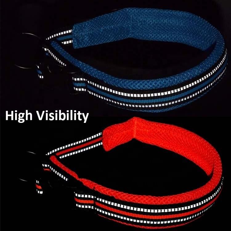 Eco-Friendly Reflective Nylon Mesh Padded Dog Tracking Training Lockable Buckle Dog Collar High Visibility safety Soft Padded Dog Collar