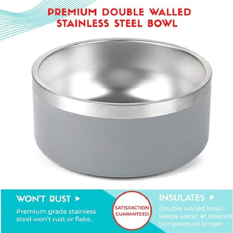 64oz Double Wall Non-Slip Stainless Steel Pet Food Feeder Water Bowl