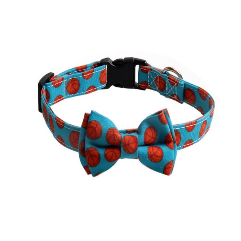 Yellow Rugby Pattern Dog Collar with Bow Cat Collar