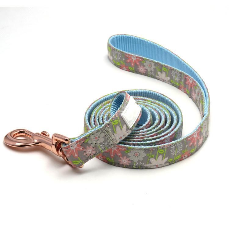 Personalized High Quality Luxury Cotton Nylon Gold Hardware Flower Dog Collars Pet Collar and Leash Set