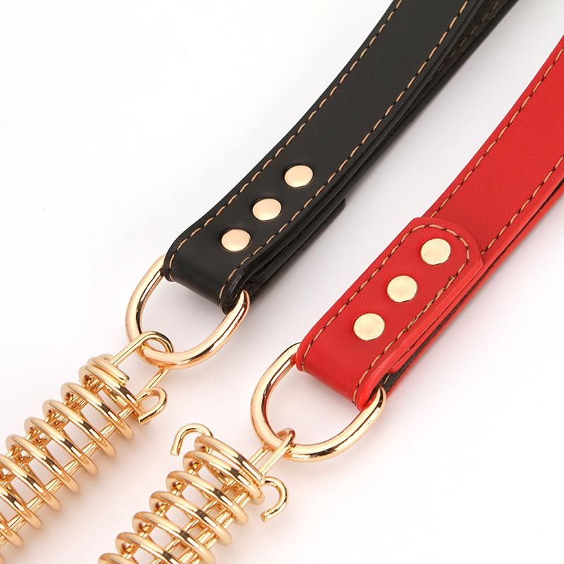 Leather Training Pet Leads Handmade Stainless Steel Metal Spring Elastic Bungee Dog Short Leash