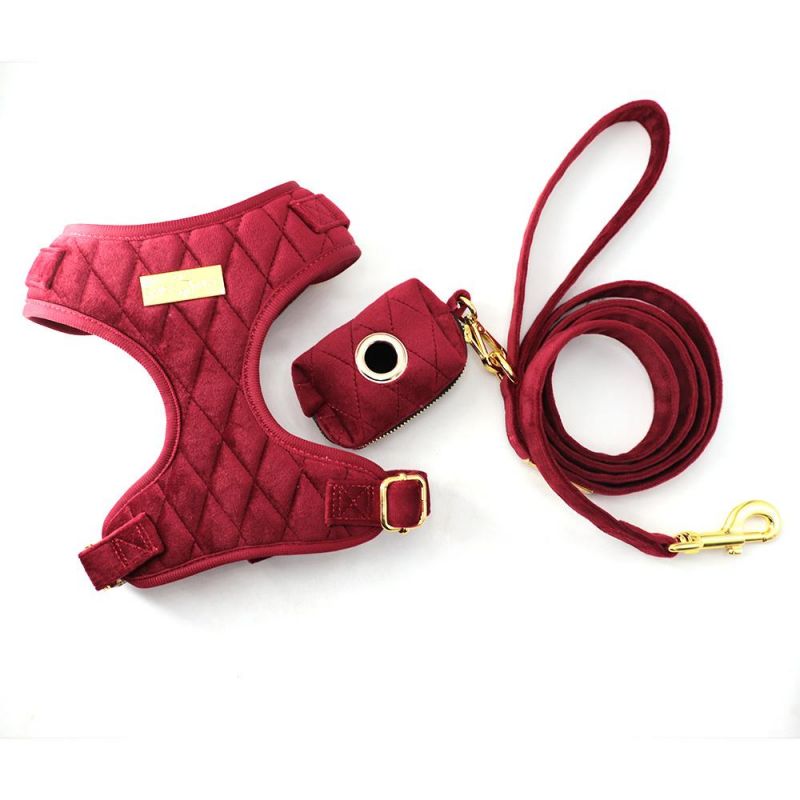 New Arrival Luxury Velvet Grid Pet Harness Set with Matching Collar Leash Reversible Dog Harness Vest