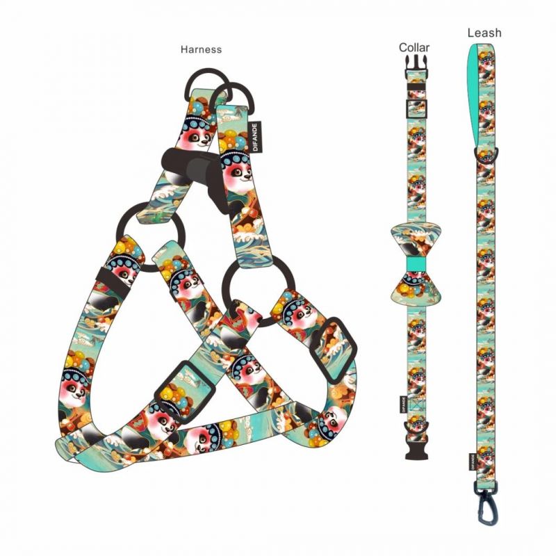 China Classical Pattern Design Soft Padded Dog Collar and Leash for Pet Cat Dog Leash Collar Set Dog Harness Set