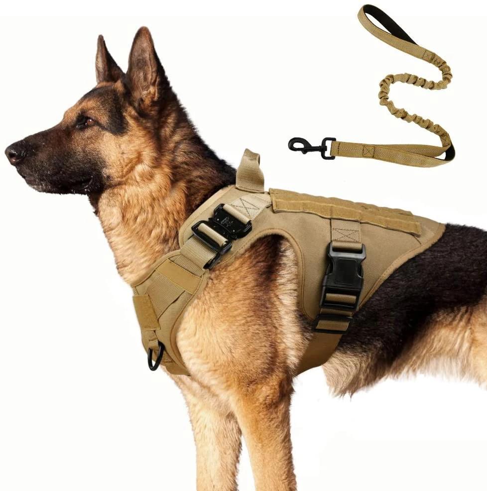 Tactical Dog Harness and Bungee Dog Leash for Large Medium Dogs