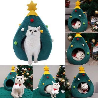 2021 New Year Wholesale Price Cat Bed Dog Pet Cave Christmas Tree House Product
