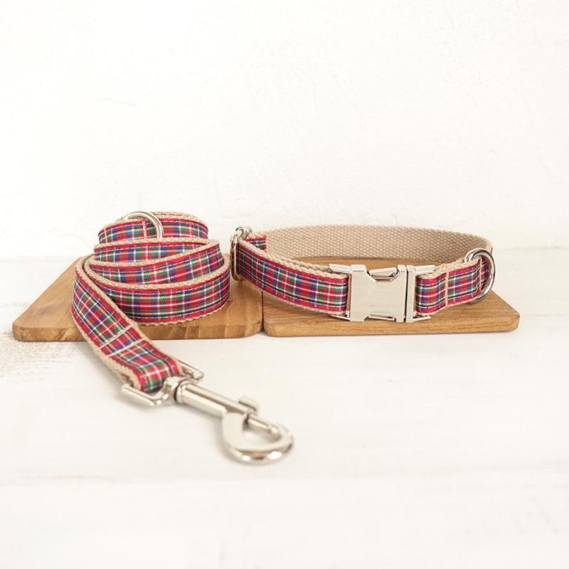 British Style Colorful Gingham Accessory The Scotland Plaid Fashion Dog Collars and Leash Metal Buckles