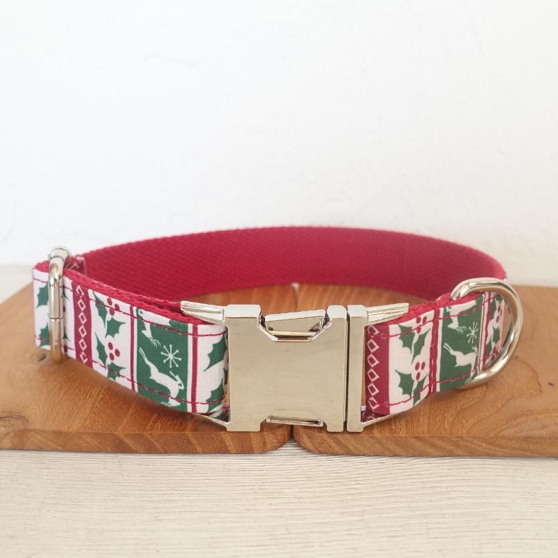 New Arrival Cotton Fabric Zinc Alloy Buckles Custom Label Laser Engraving Christmas Design Pet Accessories Dog Collars Leashes