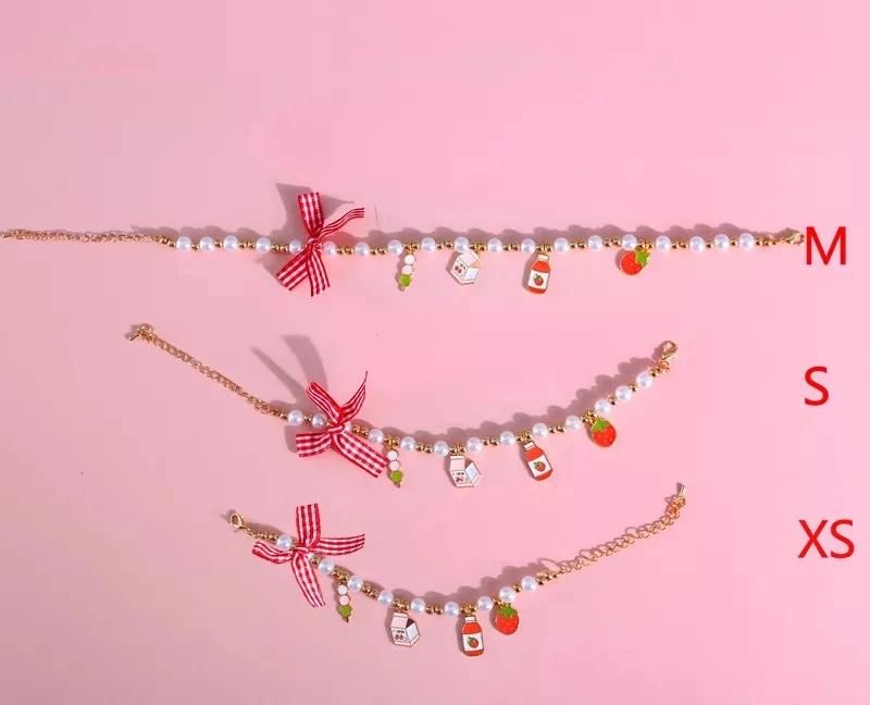 Cute Pearl Adjustable Collar Cat Rabbit Dogs Tag Necklaces Pendants for Women Bow Pet Accessories