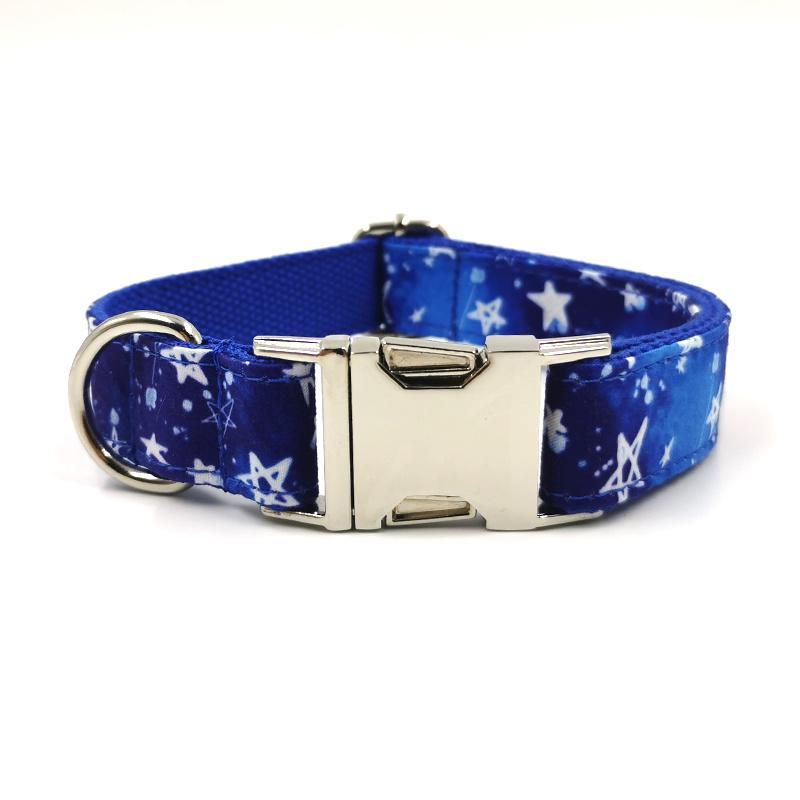 Wholesale Strong Eco Friendly Dog Collar Blue Stars Custom Logo Metal Buckle Collars for Pet Dog Leash Bow Tie