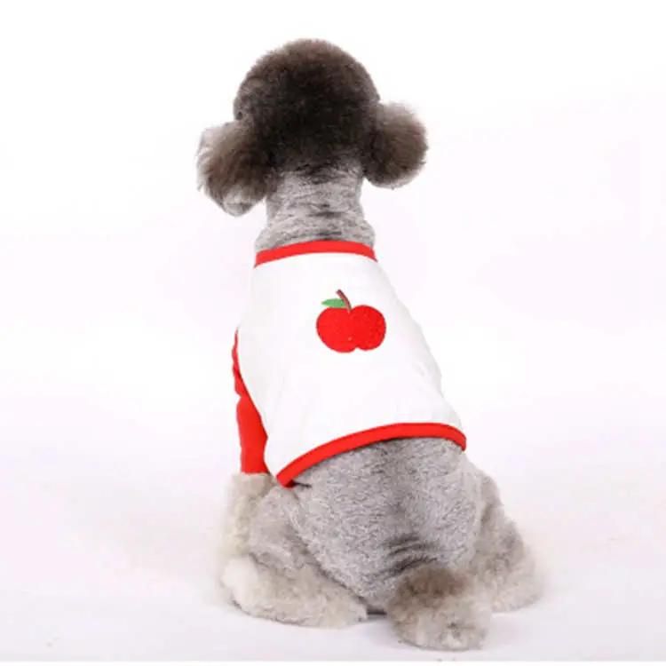 Spring Autumn Apple Grape Fruit Series Pattern Exquisite Embroidered Patchwork Color Long Sleeve Dog T-Shirt