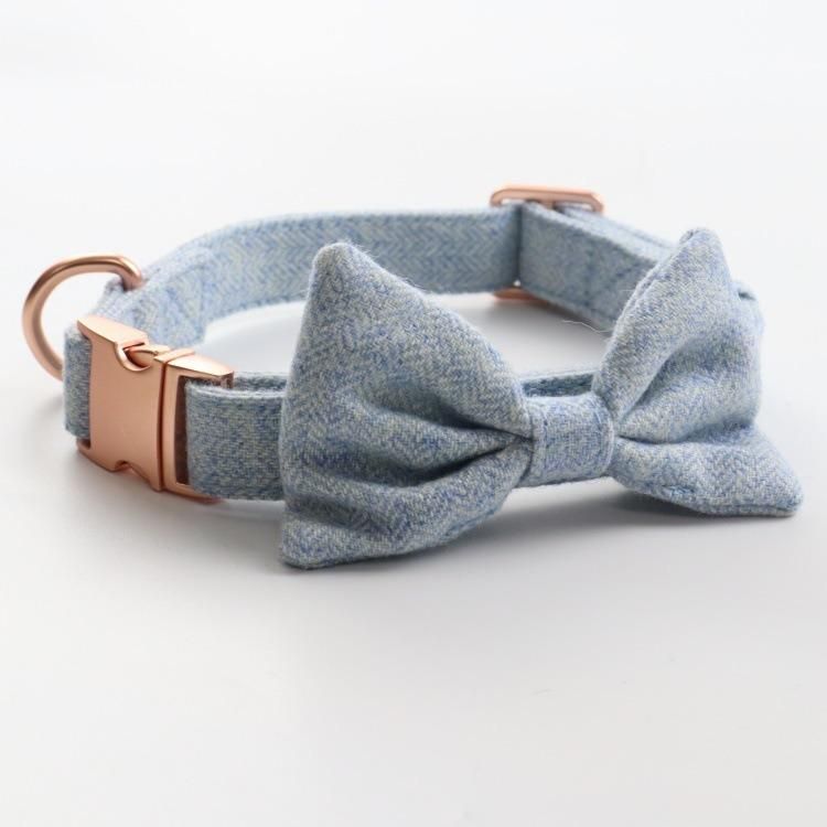 Tweed Luxury Nylon Cotton Dog Collar with Leash Set Metal Buckle High Quality Adjustable Hand Made Soft Wool for Dogs Collars