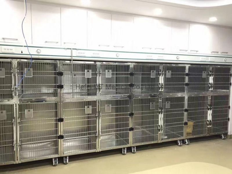 4 Door Stainless Steel Luxury Pet Cat Cage for Animals Hospital or Pet Clinic