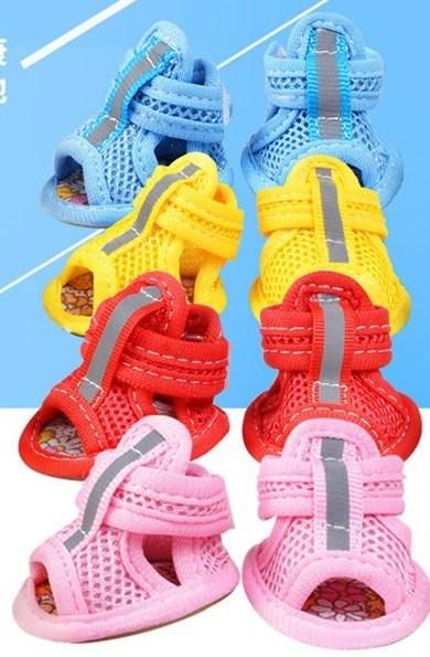 Summer Mesh Breathable Dog Shoes Sandals Non Slip Paw Protectors Reflective for Small Pet Dog Cat Puppy