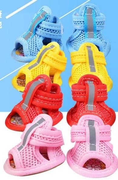 Summer Mesh Breathable Dog Shoes Sandals Non Slip Paw Protectors Reflective for Small Pet Dog Cat Puppy